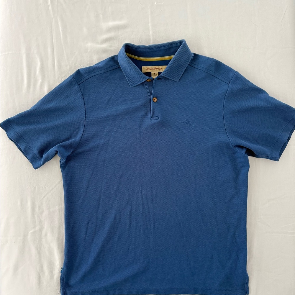 Tommy Bahama Short Sleeve Polo Shirt Men’s Medium Performance Golf Blue Logo